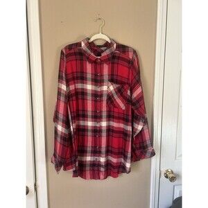 New Torrid Sz 3 Flannel Tunic Shirt Plaid Jester Red Christmas Button Up